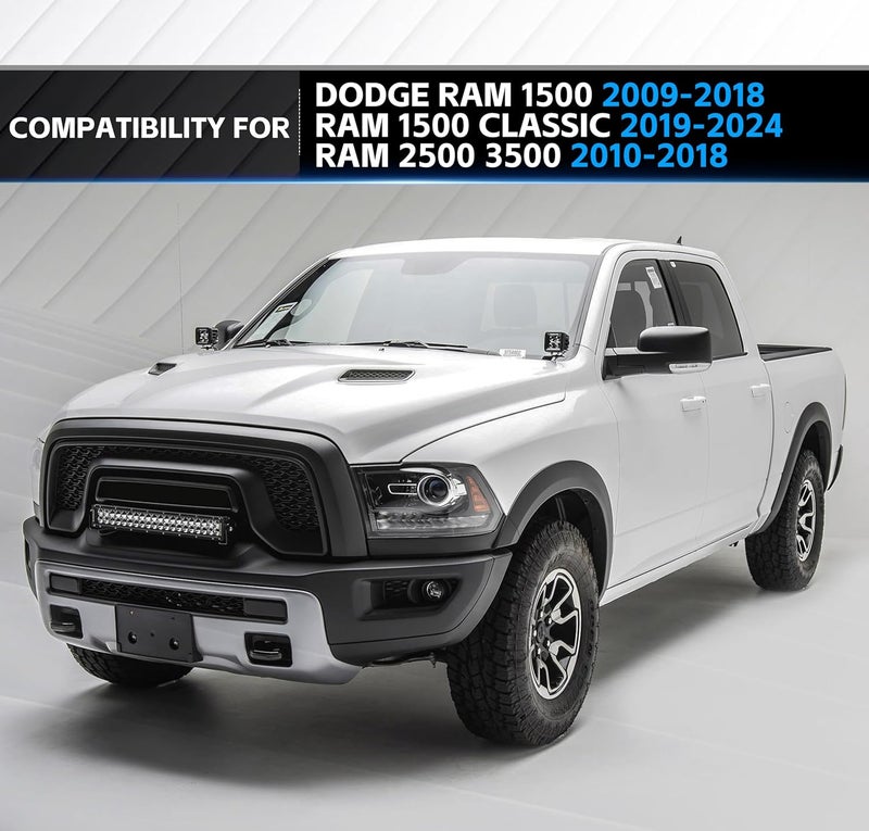 YZONA Ditch Light Brackets Hood Hinges Mount Bracket for Auxiliary Offroad LED Pod Work Lighting Compatible with 2009-2018 Dodge RAM 1500, 2019-2024 RAM1500 Classic, 2010-2018 RAM 2500 3500 (Black) - Image 2